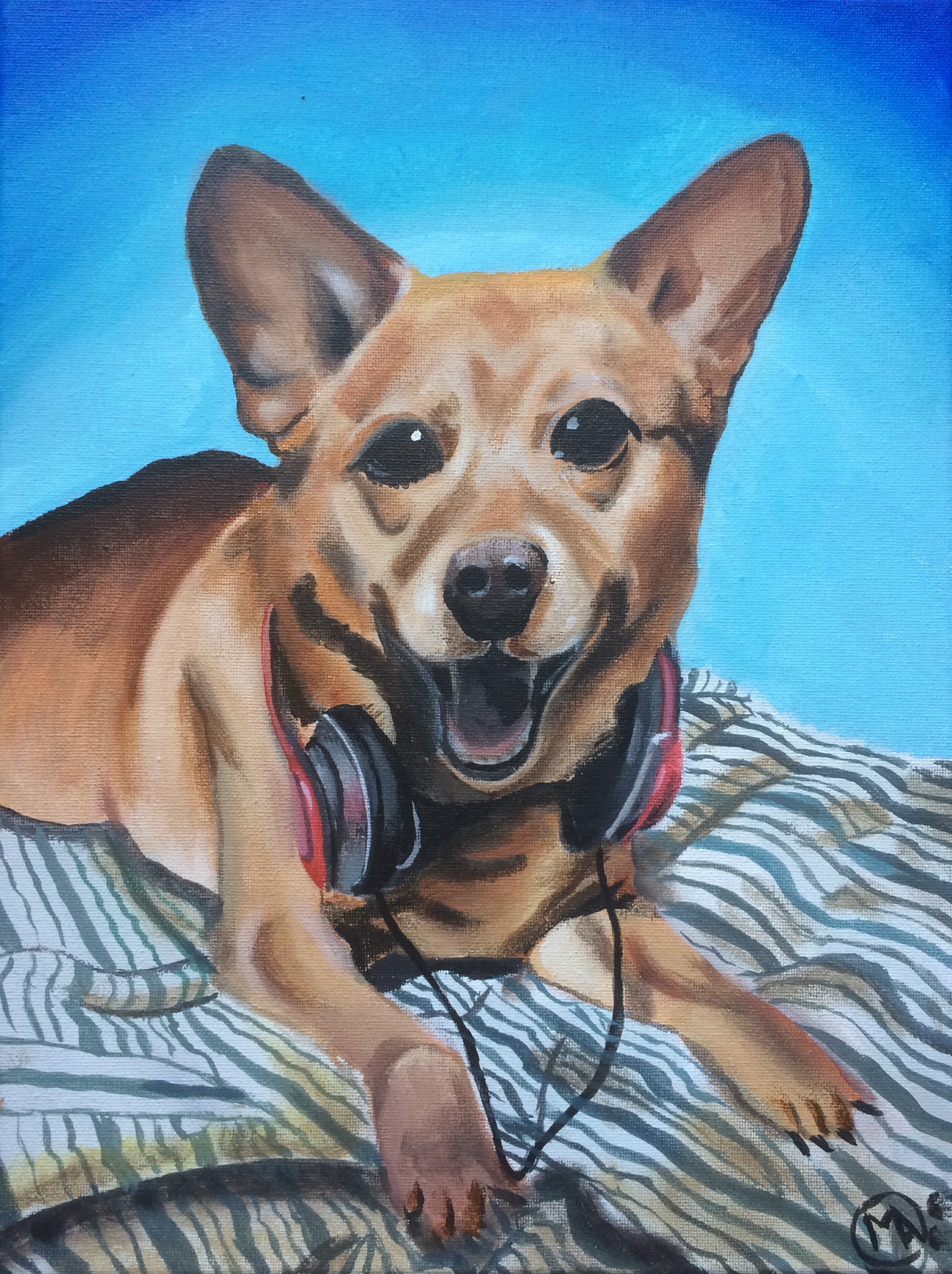 Dog with Headphones Dog Portrait